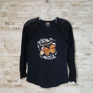 Harley Davidson Ladies Blk Long Mesh Sleeve Shirt
